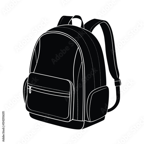 Classic backpack silhouette illustration design,  Black Silhouette School Backpack Vector with Transparent Background, Travel Storage Isolated Design.