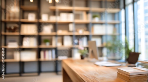 Modern Office Workspace With Shelves And Natural Light Ideal For Zoom Meetings