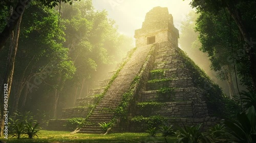 Ancient Mayan Temple Surrounded by Lush Jungle