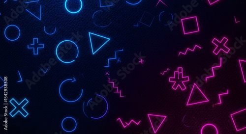 Abstract Neon Shapes and Lines with Blue and Pink Colors