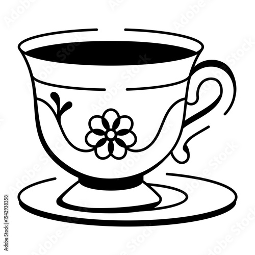 A doodle style icon showing a tea cup 
