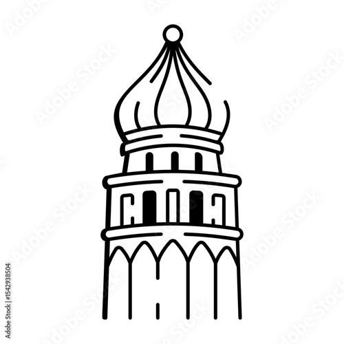A doodle style icon of an onion tower architecture 

