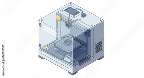 Modern 3d printer in action creating intricate design for innovation and technology projects vector illustration isometric
