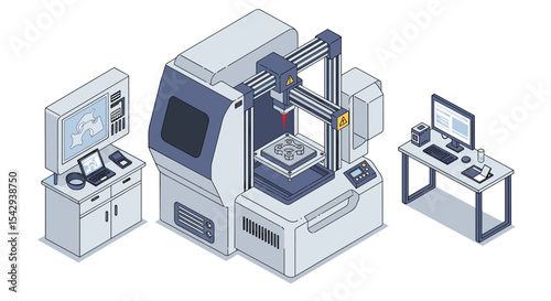 Advanced 3d printing technology in modern manufacturing facility setup vector illustration isometric