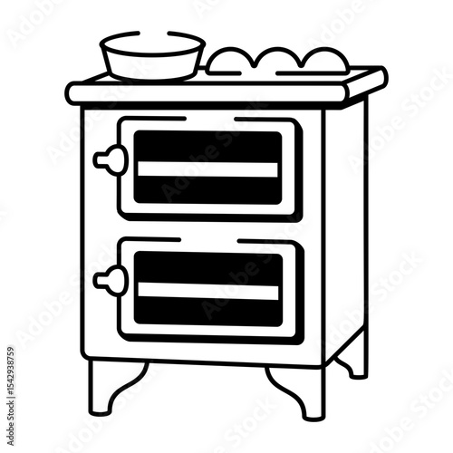 A hand drawn style icon of a baking stove
