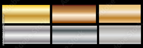 A set of metallic glossy gradients. The texture of a smooth metal surface. A collection of gold metallic gradients. Vector illustration.