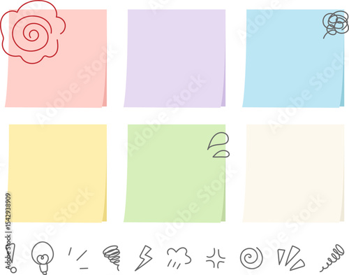 かわいい付箋メモと手書き感情アイコンセット