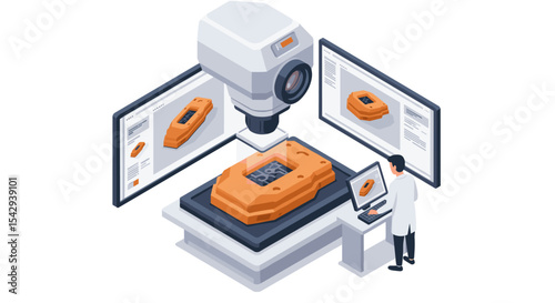 High tech manufacturing process with advanced robotics and precision machinery in modern factory setting vector illustration isometric