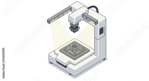 Isometric 3d printer working on prototype model for innovative design projects vector illustration isometric