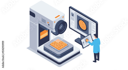 Advanced digital manufacturing with industrial 3d printer and engineer in lab environment vector illustration isometric