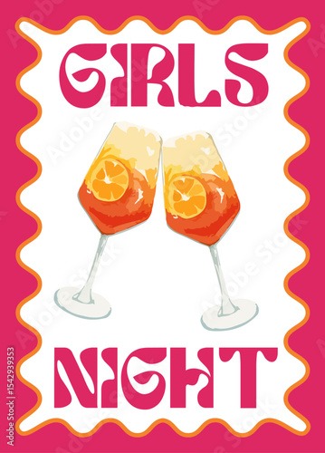 GIRLY COCKTAIL/SPRITZ SUMMER POSTER - VIBRANT & DISCO ILLUSTRATIONS WATERCOLOR STYLE