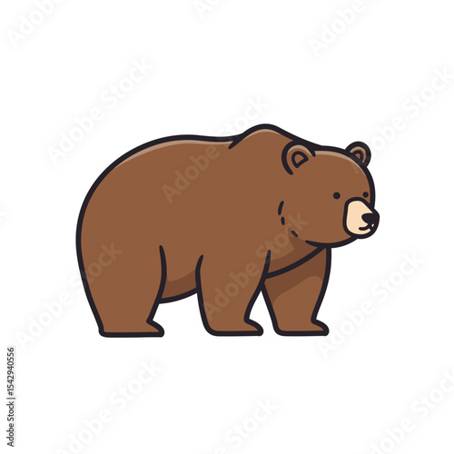 Wild brown Bear animal. Grizzly bear standing or walking. Vector illustration icon isolated on white background.