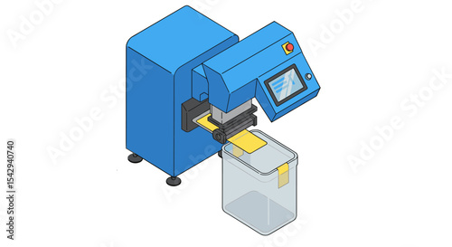 Industrial automation machine applying adhesive tape for packaging solutions vector illustration isometric