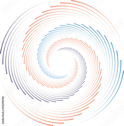 vibrant abstract spiral dashed lines design isolated on white background.