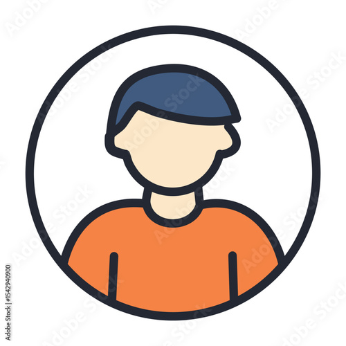 Profile Icon of a User with Short Black Hair and Orange Top in Circular Flat Style
