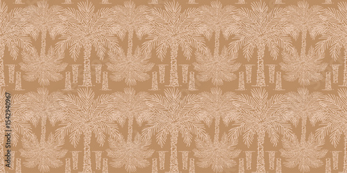 Tropical seamless pattern with hand drawn palm trees. Hawaiian florals summer background for fabric, textiles, clothing, poster, cover, decoration, banner, wallpaper, interior. Vector illustration.