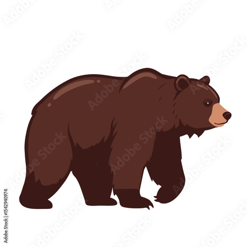 Wild brown Bear animal. Grizzly bear standing or walking. Vector illustration icon isolated on white background.