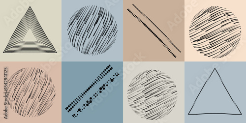 Lines and dots in Circle Form .Rotate rounded shape Vector Illustration .Rotating dots form a circle .Rotating design element . Various lines forming round shape . Abstract Geometric line art .
