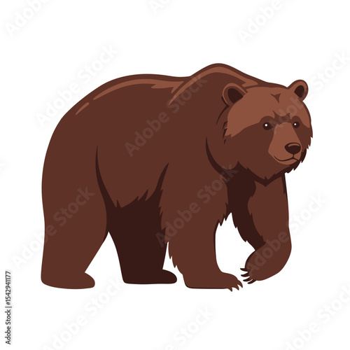 Wild brown Bear animal. Grizzly bear standing or walking. Vector illustration icon isolated on white background.