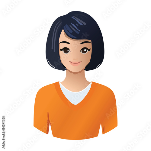 Circular Flat User Figure with Short, Styled Black Hair and Orange Sweater
