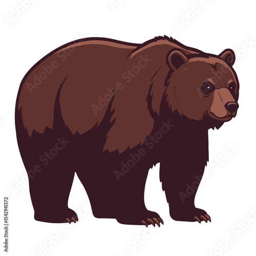 Wild brown Bear animal. Grizzly bear standing or walking. Vector illustration icon isolated on white background.