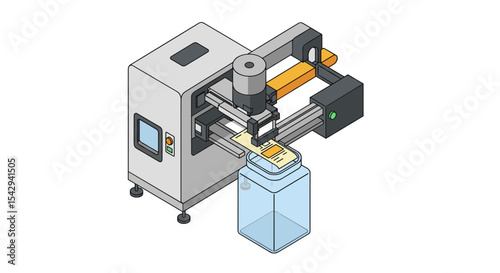 Isometric 3d printer extruder with plastic container for innovative manufacturing design vector illustration isometric