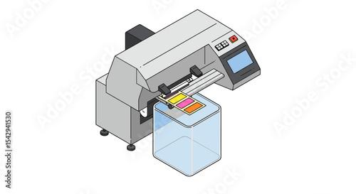 Modern digital label printer machine for industrial use and commercial printing projects vector illustration isometric