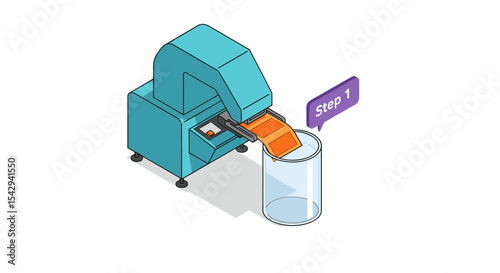 Isometric production process with machine step for workflow and automation design vector illustration isometric
