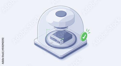 Secure digital storage device under dome for data protection and network security vector illustration