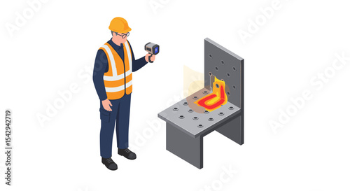 Industrial safety inspection using thermal measuring device in manufacturing environment vector illustration