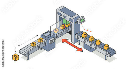 Automated package sorting conveyor system for efficient logistics management vector illustration