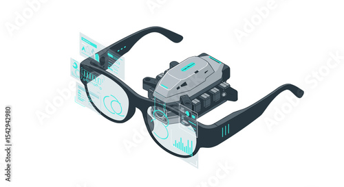 Futuristic smart glasses with augmented reality technology for data visualization vector illustration