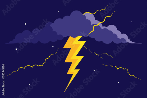 Powerful Lightning Strike Night Sky Thunderstorm Illustration