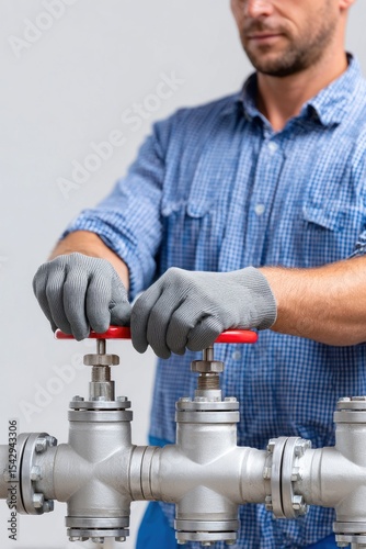 Skilled worker operating industrial pipeline valves