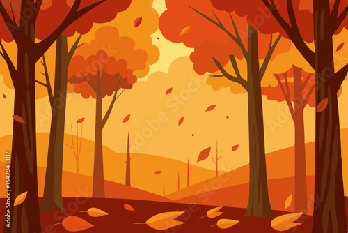 Autumnal Forest Vibrant Fall Colors and Falling Leaves