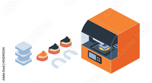 Dental 3d printing technology for orthodontic and prosthetic applications vector illustration