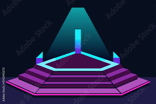 Futuristic Stage Design Illuminated Hexagonal Platform with Steps