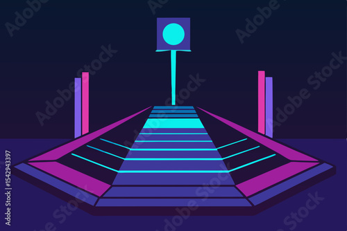 Neon Pyramid Futuristic Stage Design, Glowing Pathways, and Synthwave Aesthetics