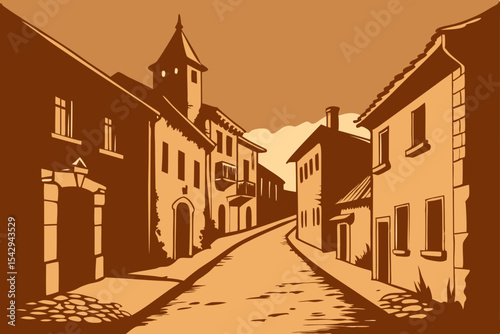 Charming Old Town Street Cobblestone Pathway and Historic Architecture
