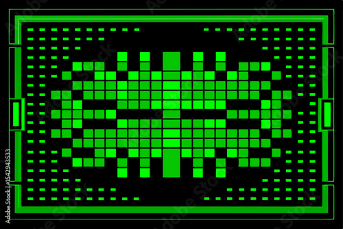 Pixelated Alien Face Retro Green Digital Art