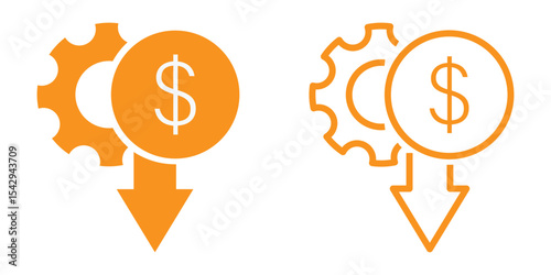 Dollar rate decrease vector line icon. Money symbol with down arrow. Lower cost icon. Financial crisis vector icon, Lower cost icon, Business lost crisis decrease vector illustration. Dollar down icon