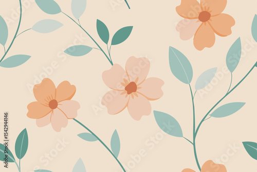 Elegant Floral Pattern Peach and Teal Flower Seamless Design