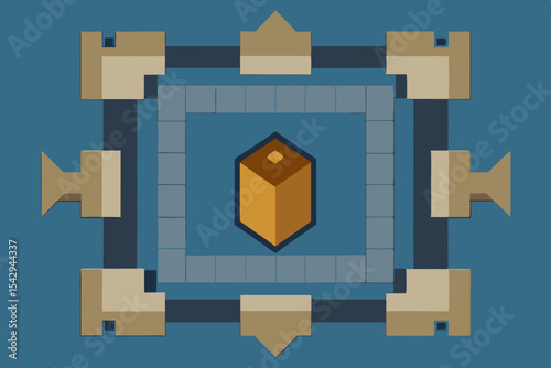 Geometric Fortress A Minimalist Architectural Design Illustration