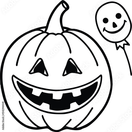 Happy Halloween Pumpkin and Smiling Balloon Illustration