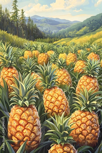 Tropical Pineapple Orchard Under the Sun