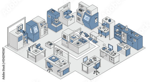 Isometric lab interior design featuring advanced laboratory equipment for scientific research vector illustration