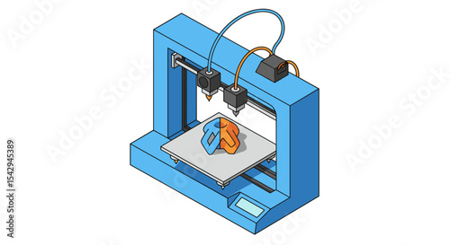 3d printing technology concept with modern printer creating complex geometric shapes vector illustration