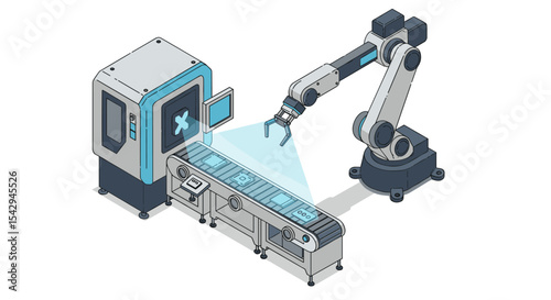 Robotic arm in automated manufacturing facility for efficient industrial production vector illustration