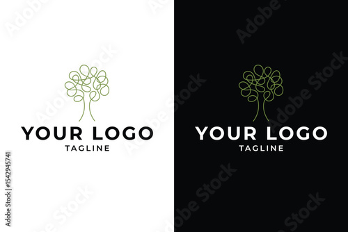 Modern Green Line Art Tree Logo Template