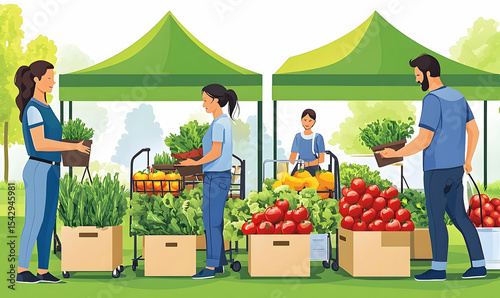 Vibrant farmers market scene with fresh produce and happy vendor